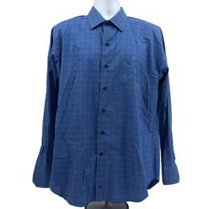 Large Classic Plaid Button-Up Men's Dress Shirt in Blue